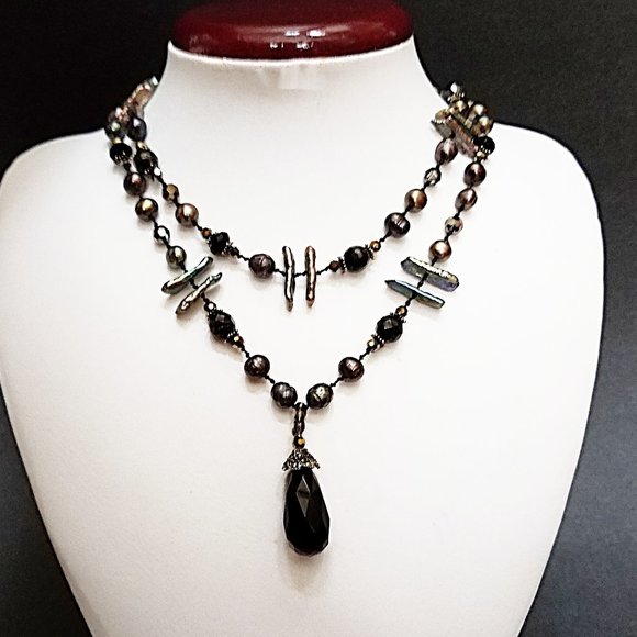 Sterling Silver Fresh Water Pearls with Crystal Necklace - Picture 1 of 5